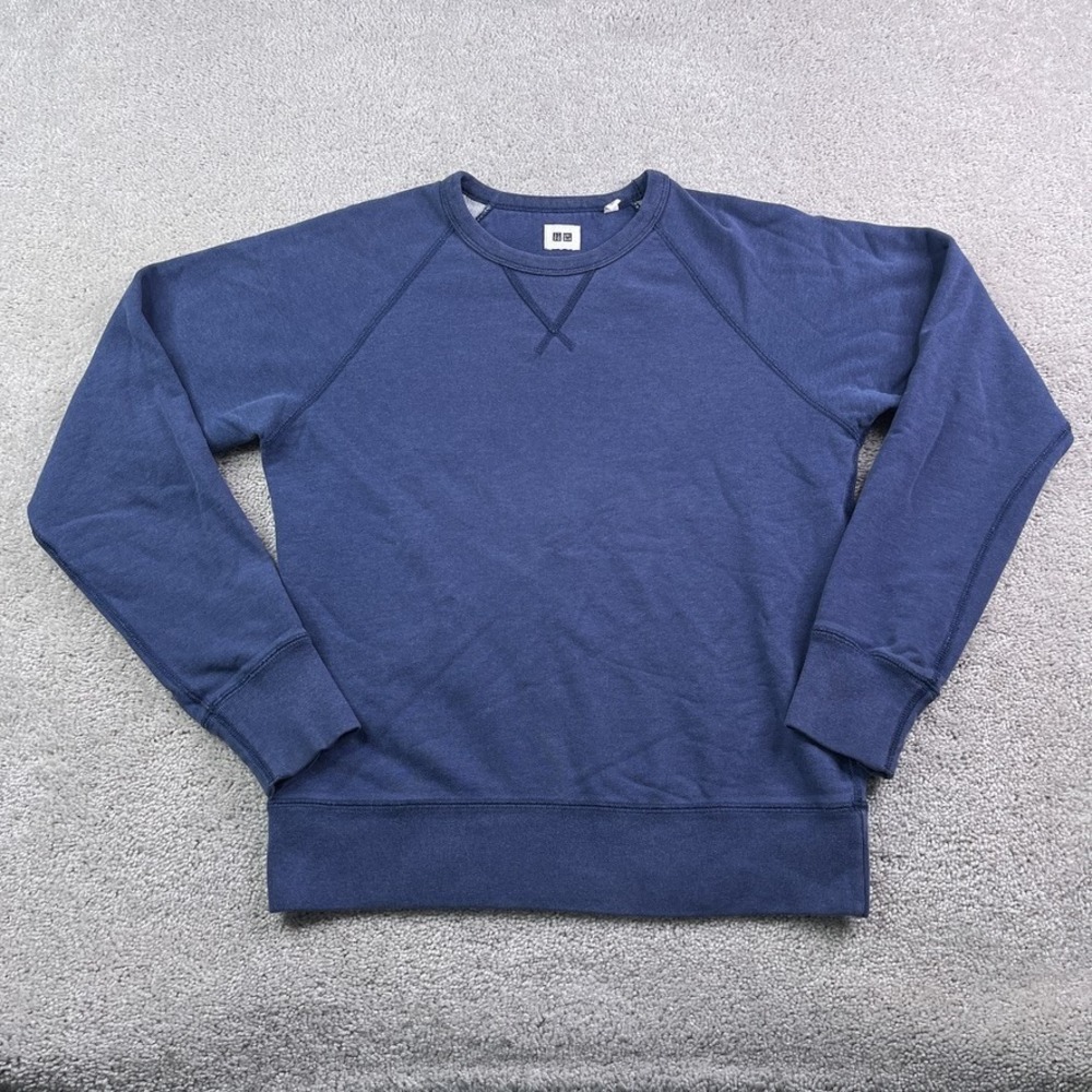 Uniqlo Sweatshirt Mens Small Blue Crewneck Pullover‎ Cotton Raglan Sleeve